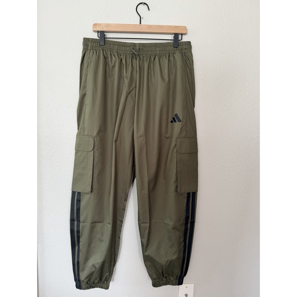 adidas Men City Tech Utility Woven Pants Cargo Green 3 Stripe Loose Size Large